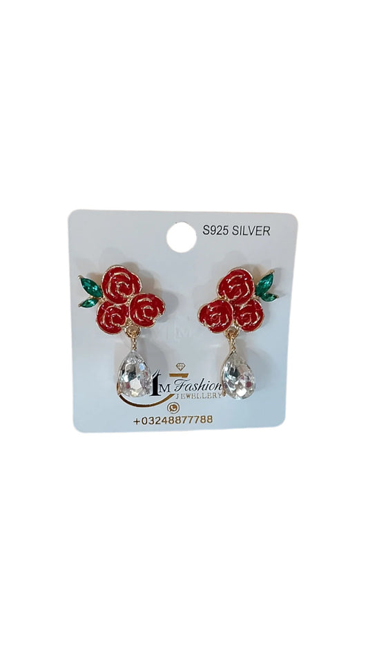 Red Flower Water Drop Earrings